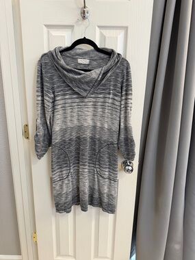 Max Studio Gray Marled Cowl Hood Tunic Sweater